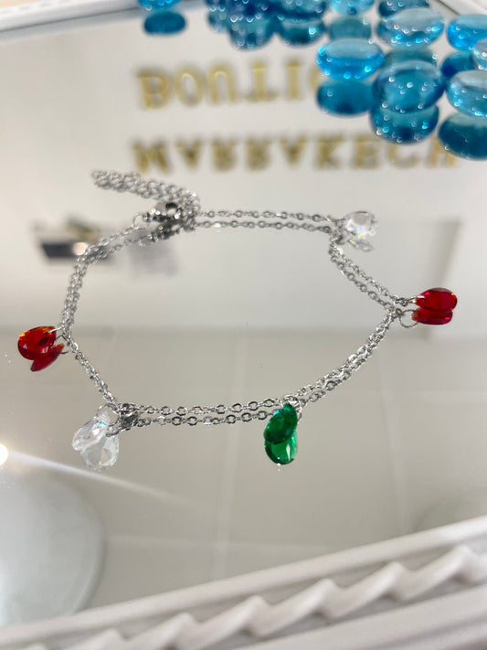 Гривна за крак с цветни кристали